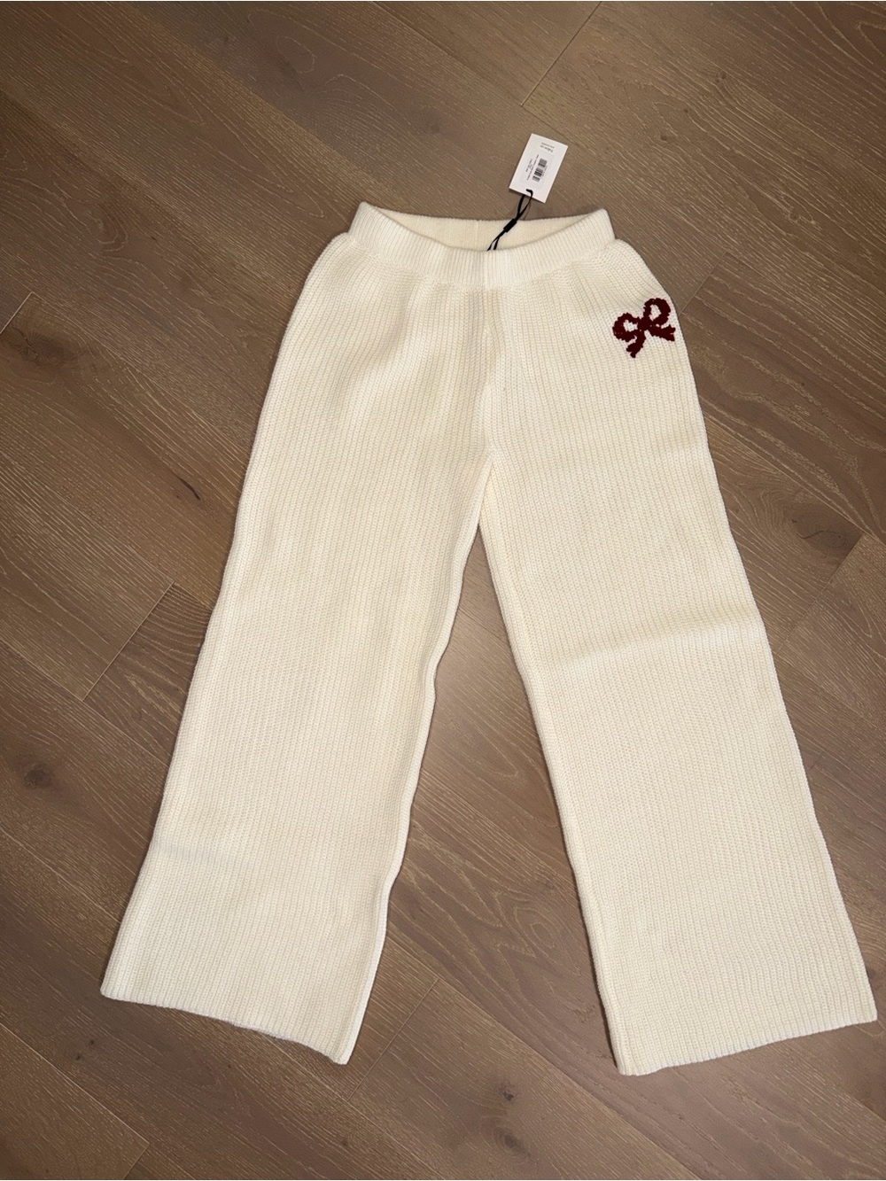 Six Stories Embroidered Bow Knit Straight Leg Pants